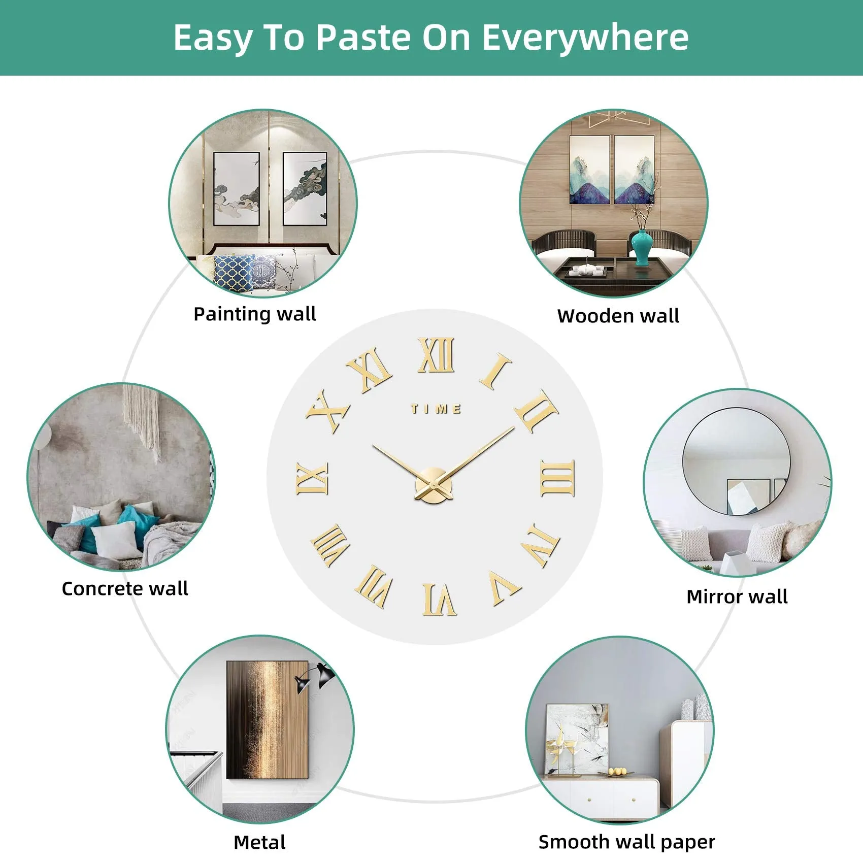 VREAONE Large 3D DIY Wall Clock, Giant Roman Numerals Clock Frameless Mirror Big Wall Clock Home Decoration for Living Room Bedroom (Gold)